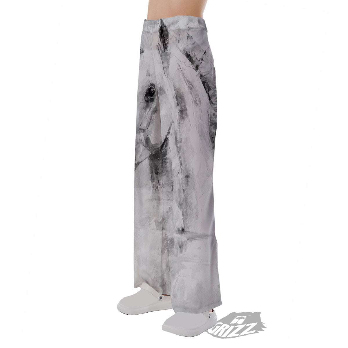 Painting White Horse Print Pajama Pants-grizzshop