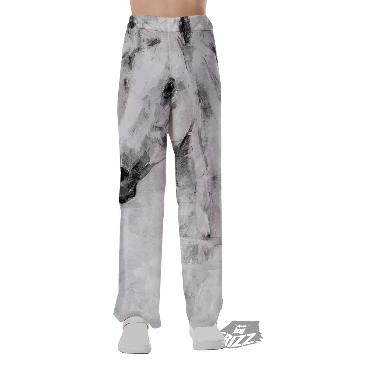 Painting White Horse Print Pajama Pants-grizzshop