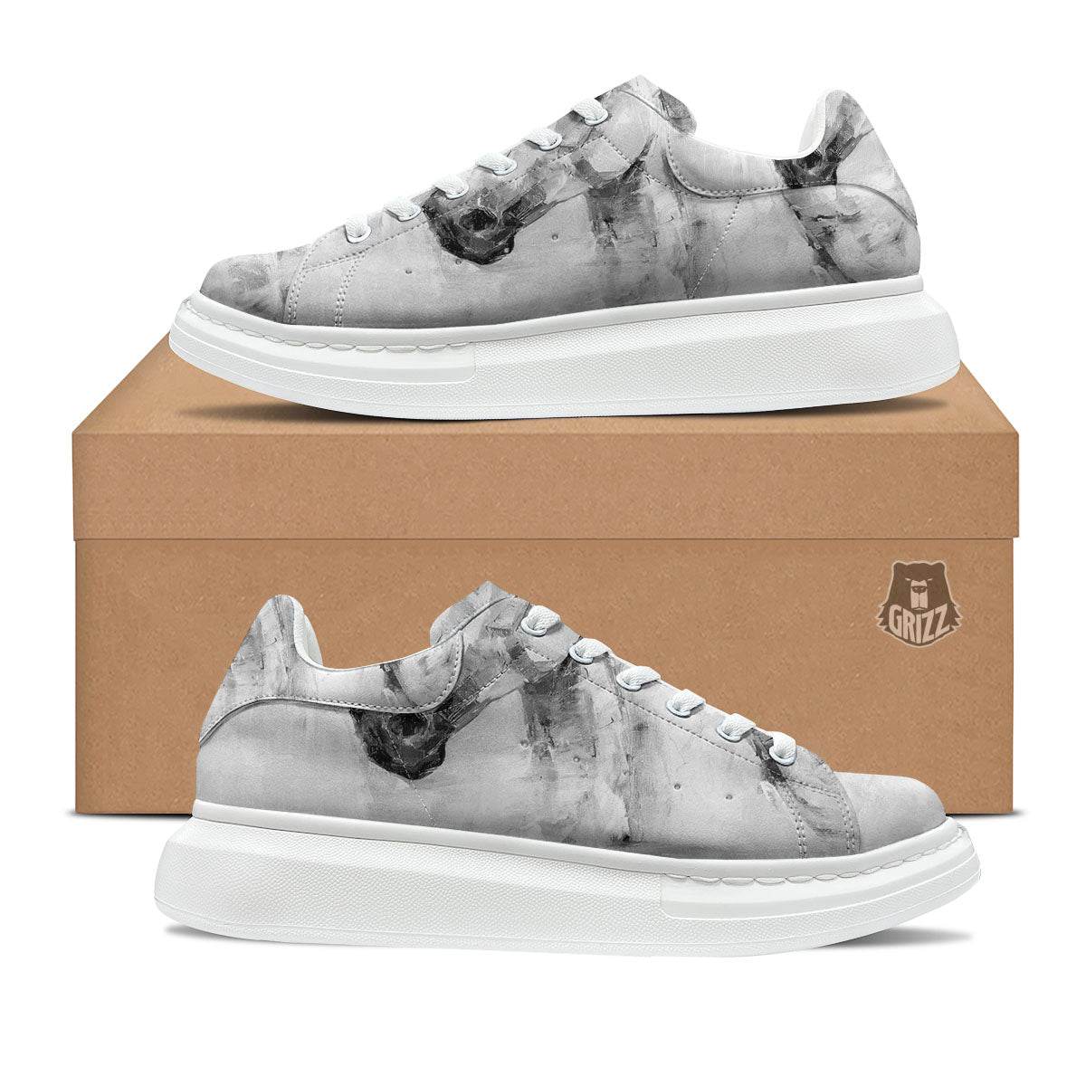Painting White Horse Print Platform Shoes-grizzshop