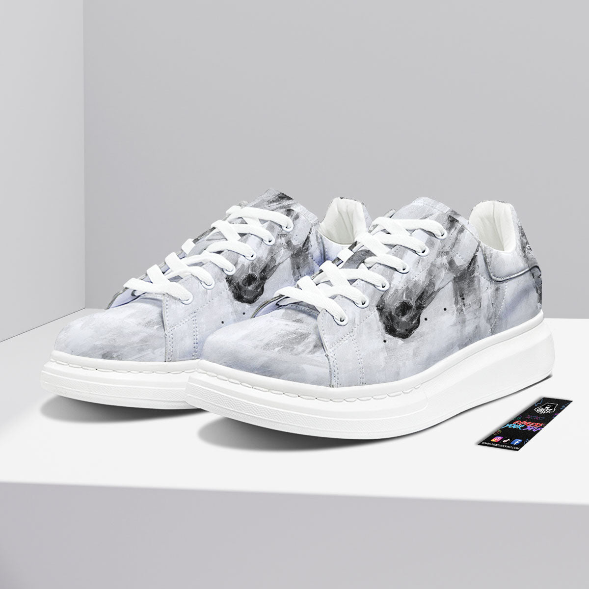 Painting White Horse Print Platform Shoes-grizzshop