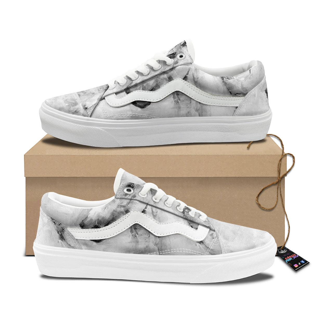 Painting White Horse Print Skate Shoes-grizzshop