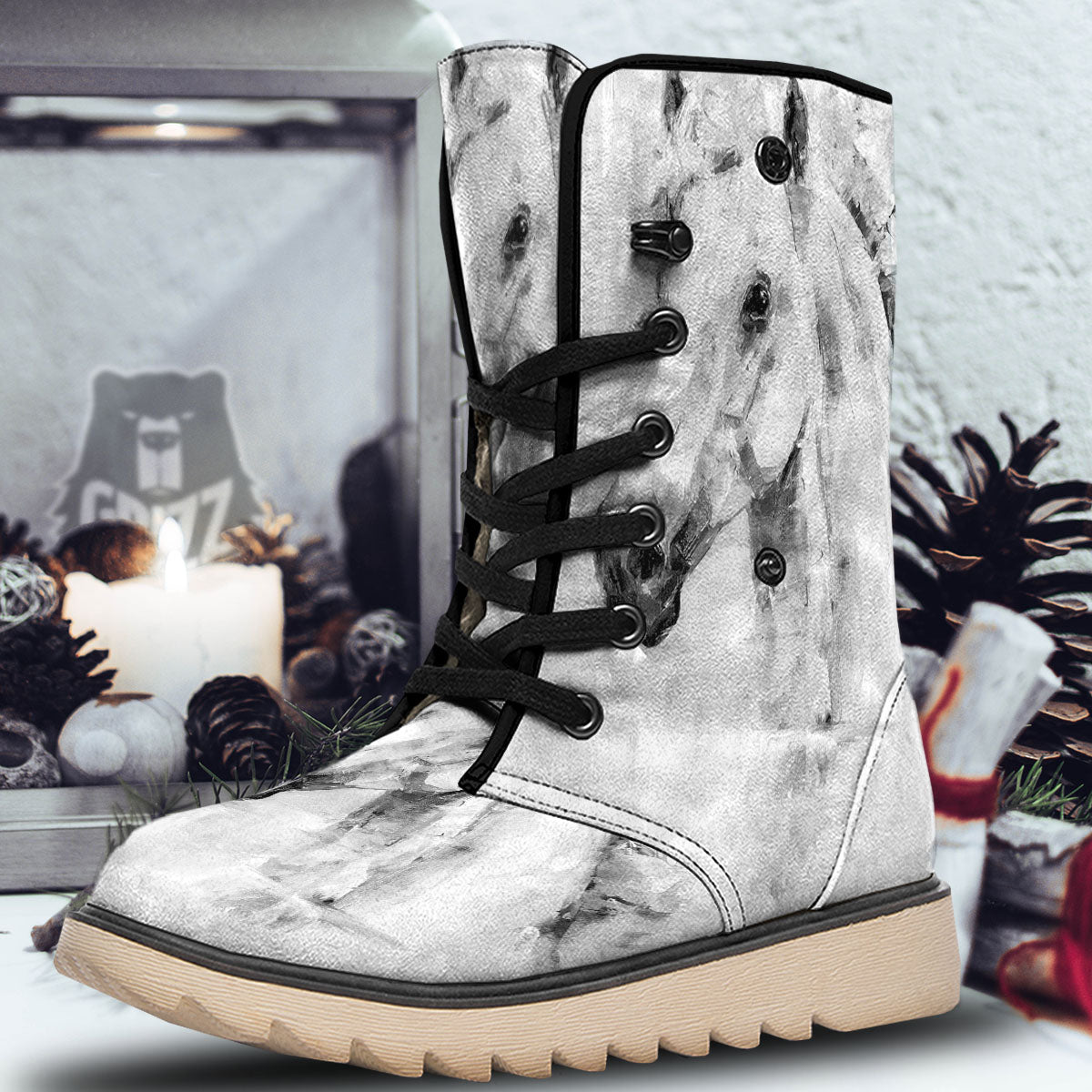 Painting White Horse Print Snow Boots-grizzshop