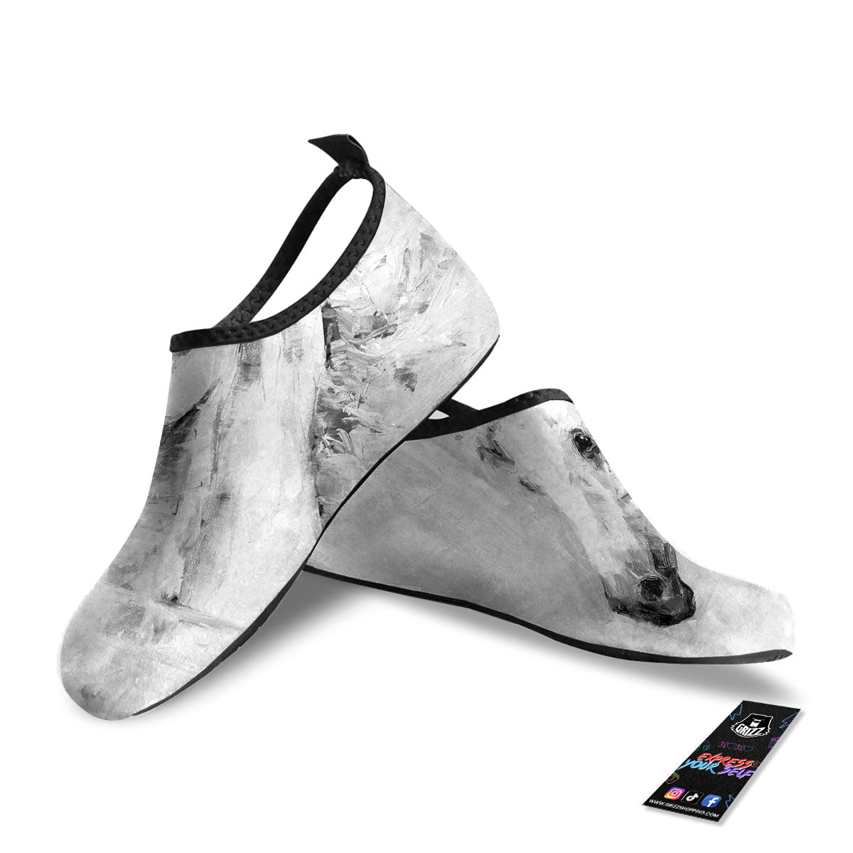 Painting White Horse Print Water Shoes-grizzshop