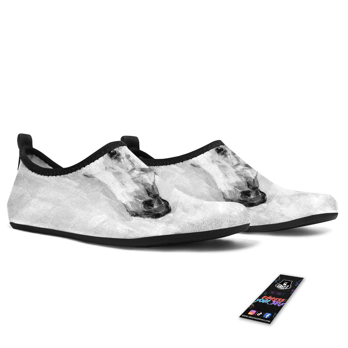 Painting White Horse Print Water Shoes-grizzshop