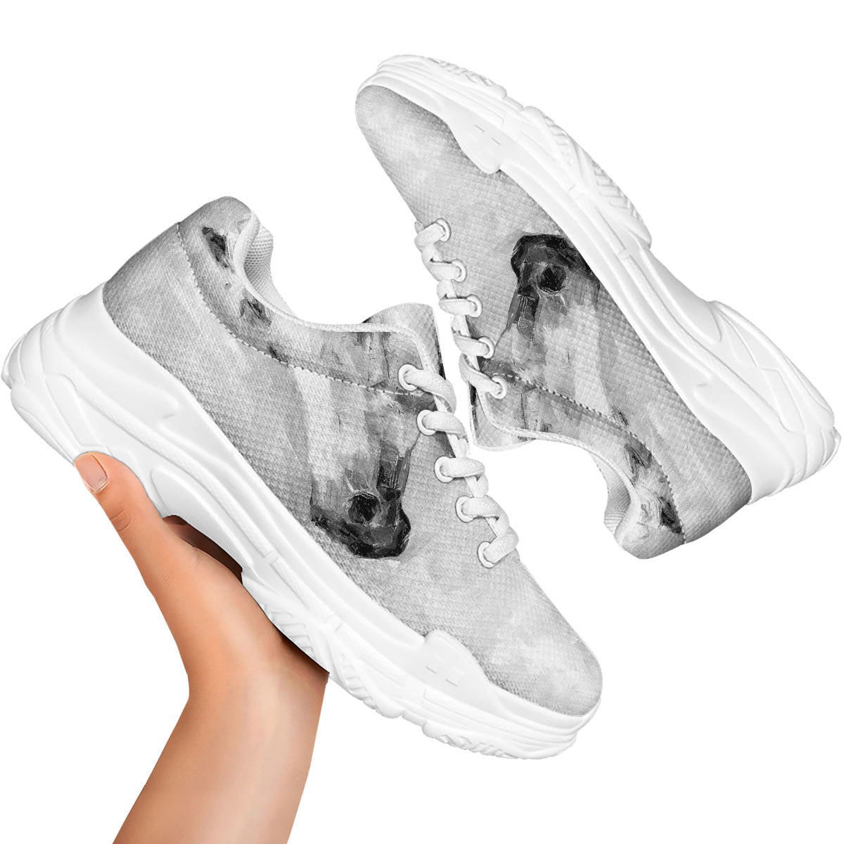 Painting White Horse Print White Chunky Shoes-grizzshop