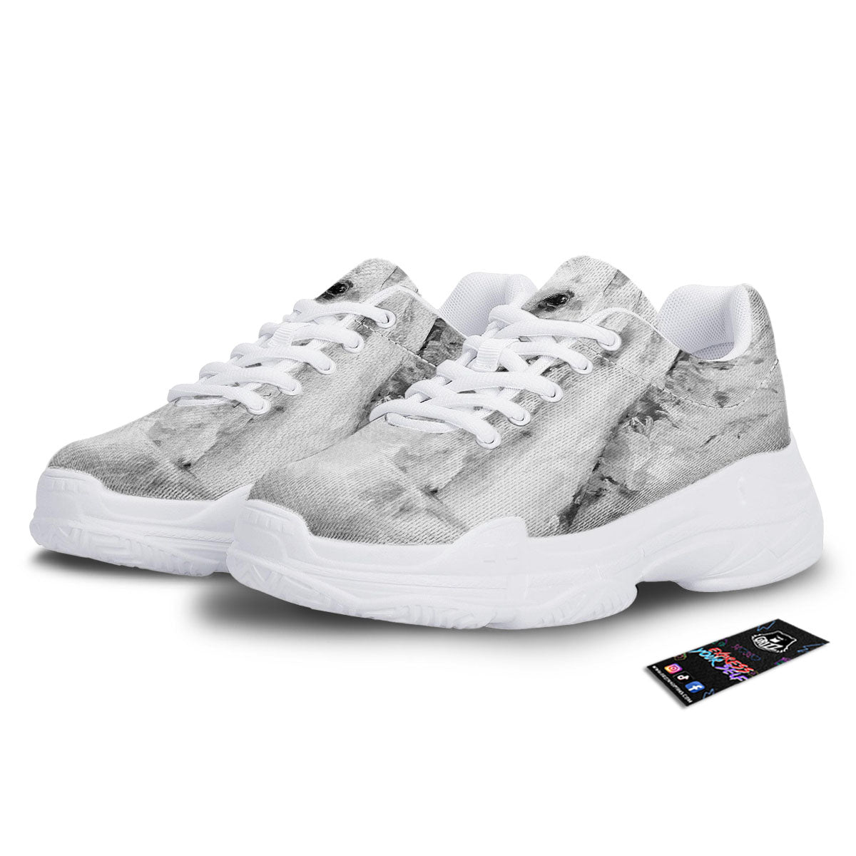 Painting White Horse Print White Chunky Shoes-grizzshop