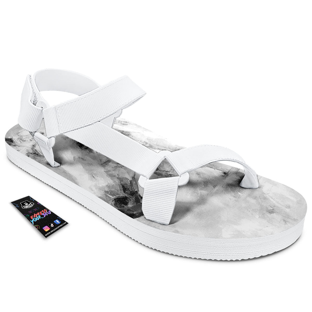 Painting White Horse Print White Open Toe Sandals-grizzshop
