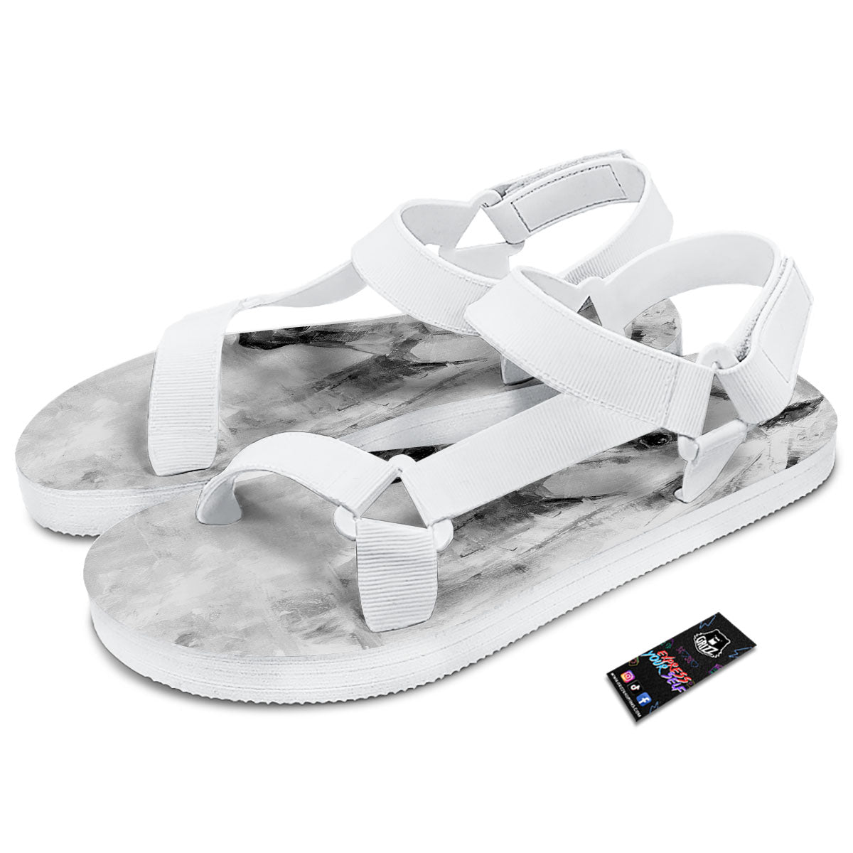 Painting White Horse Print White Open Toe Sandals-grizzshop