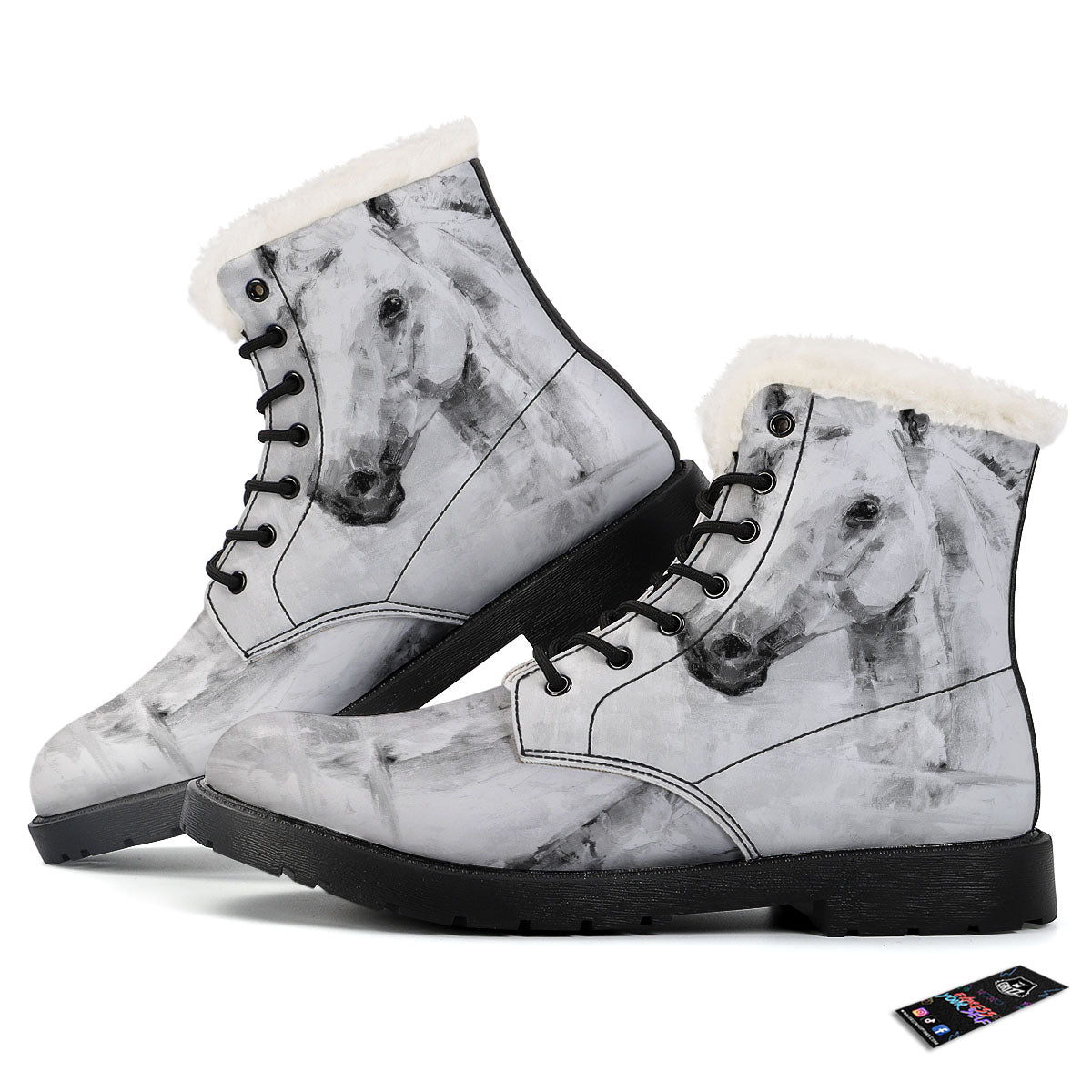 Painting White Horse Print Winter Boots-grizzshop