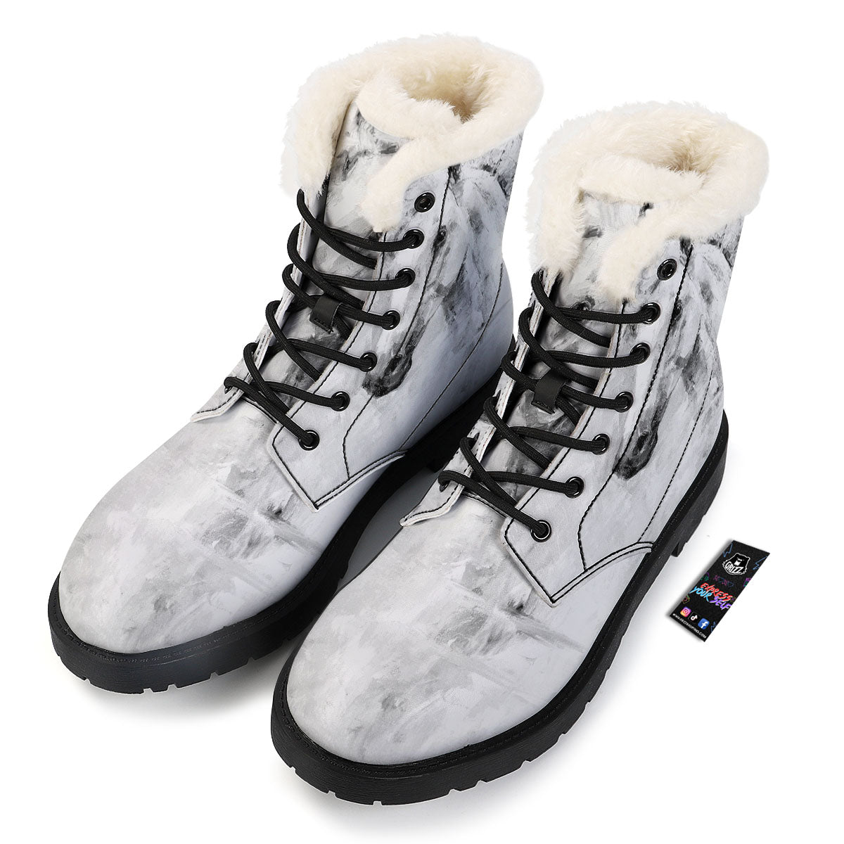 Painting White Horse Print Winter Boots-grizzshop