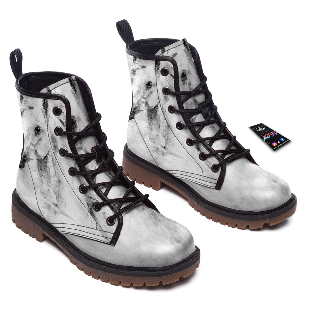Painting White Horse Print Work Boots-grizzshop