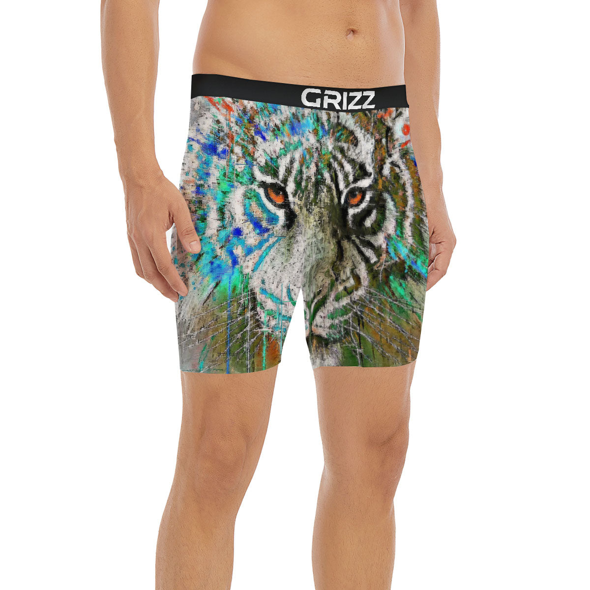 Painting White Tiger Print Boxer Briefs-grizzshop