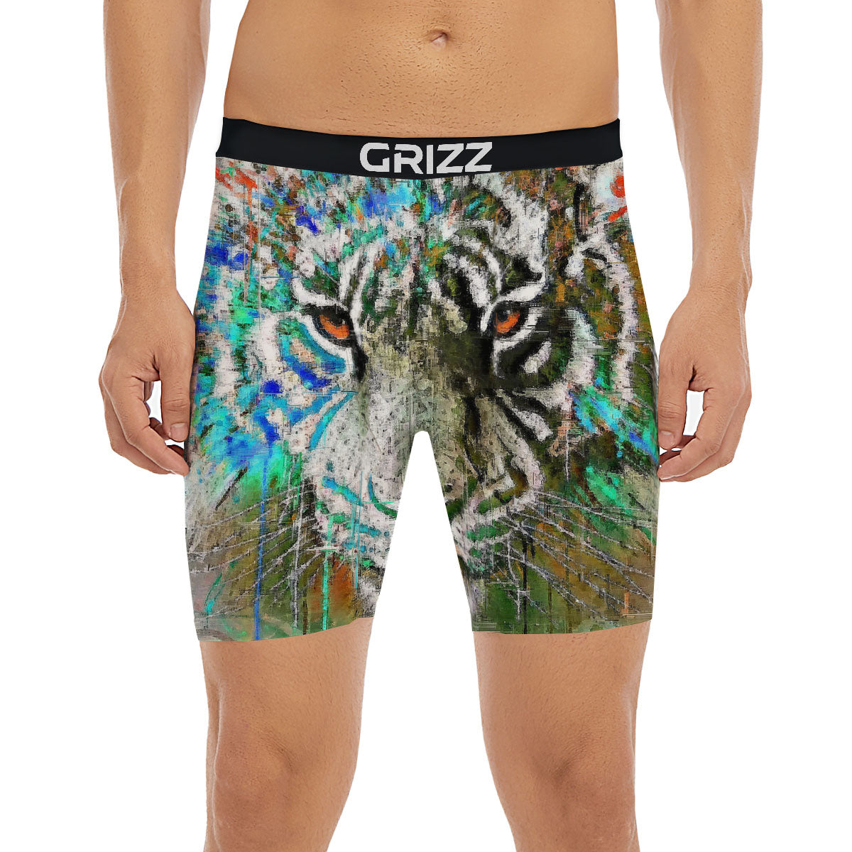 Painting White Tiger Print Boxer Briefs-grizzshop