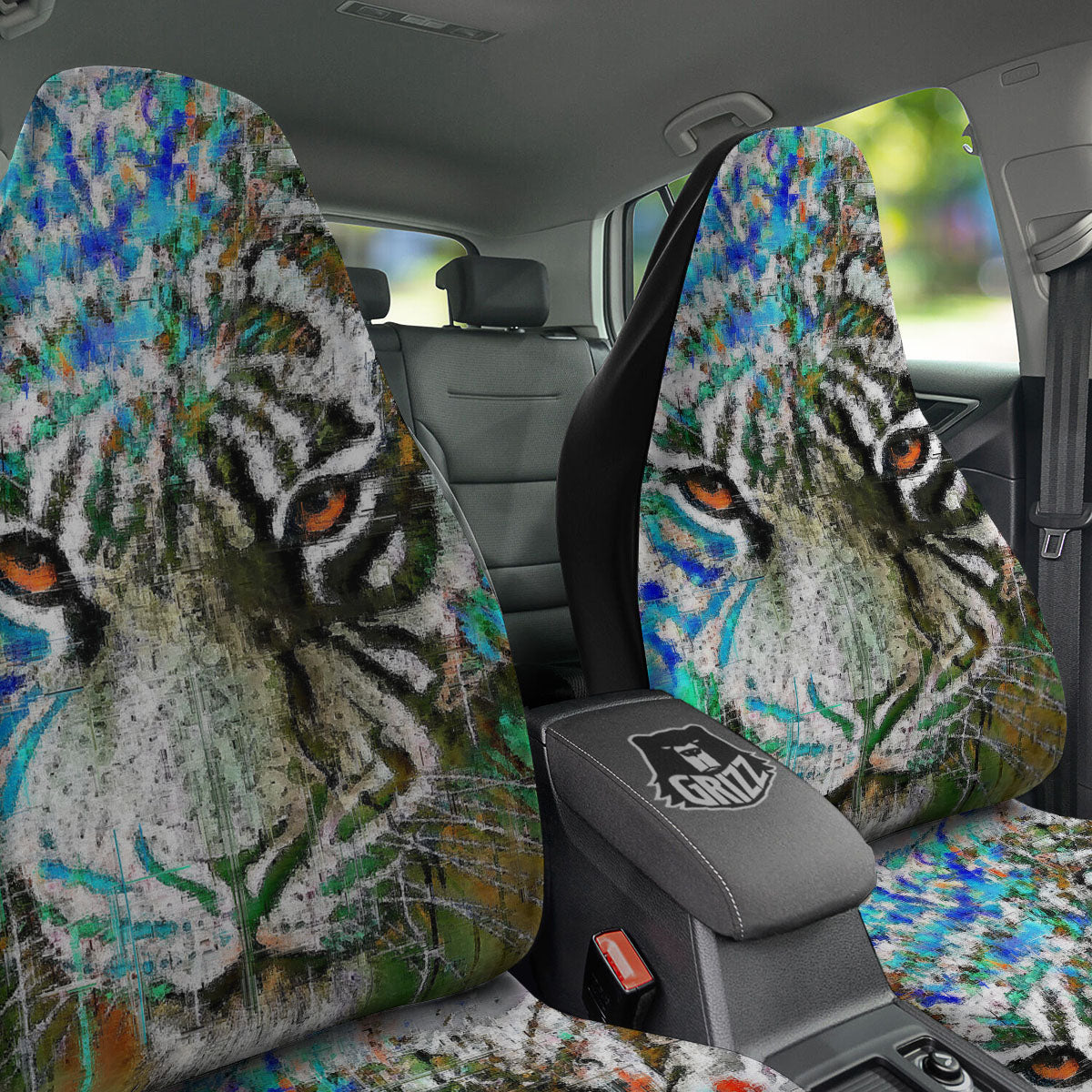 Painting White Tiger Print Car Seat Covers-grizzshop