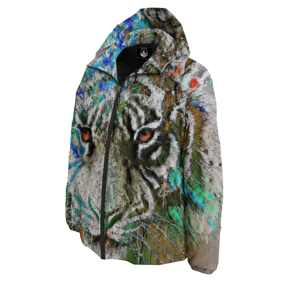 Painting White Tiger Print Down Jacket-grizzshop