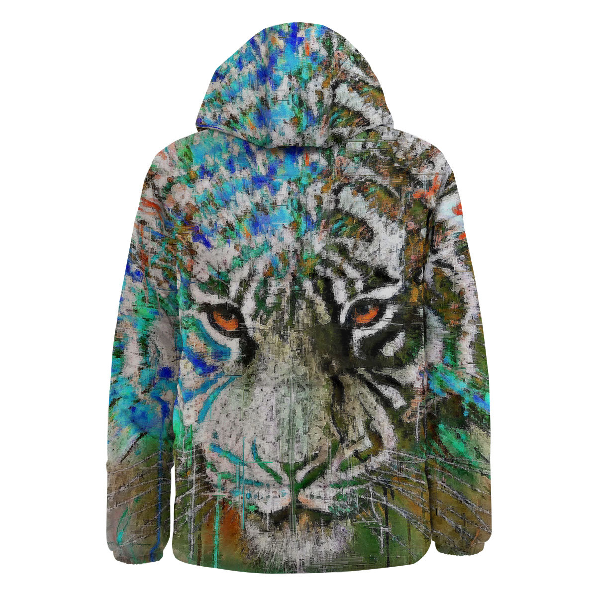 Painting White Tiger Print Down Jacket-grizzshop