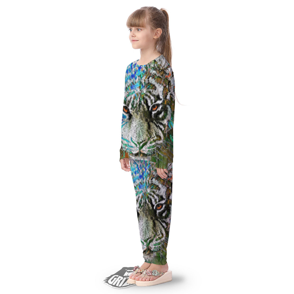 Painting White Tiger Print Kid's Pajamas-grizzshop