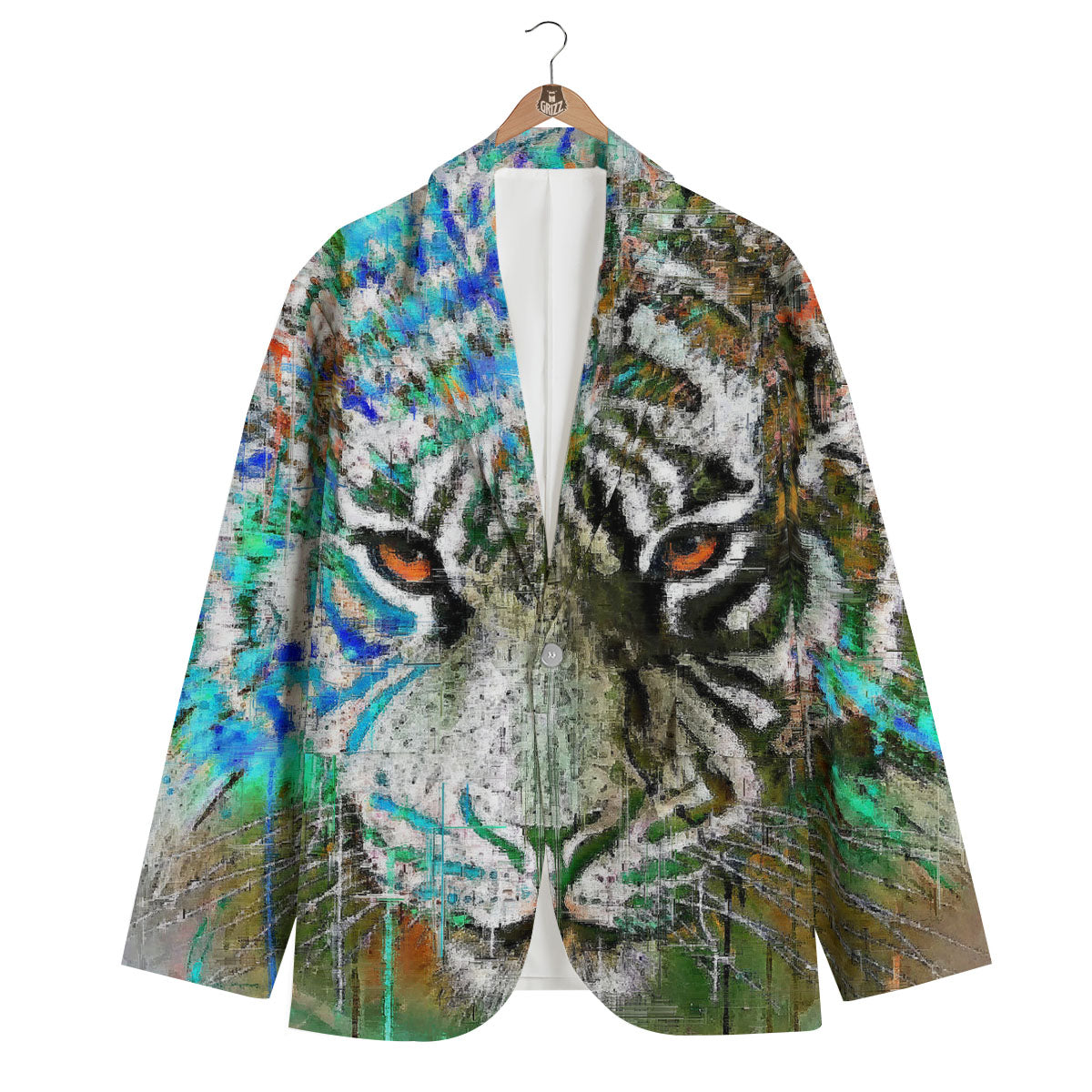 Painting White Tiger Print Men's Blazer-grizzshop