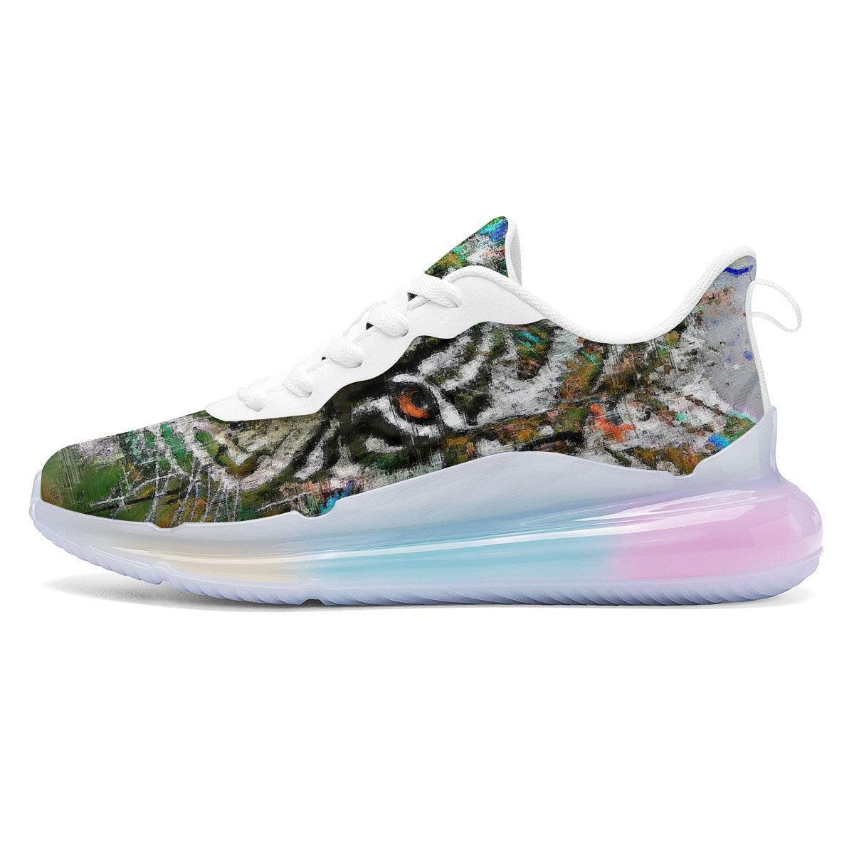 Painting White Tiger Print Running Sneakers-grizzshop