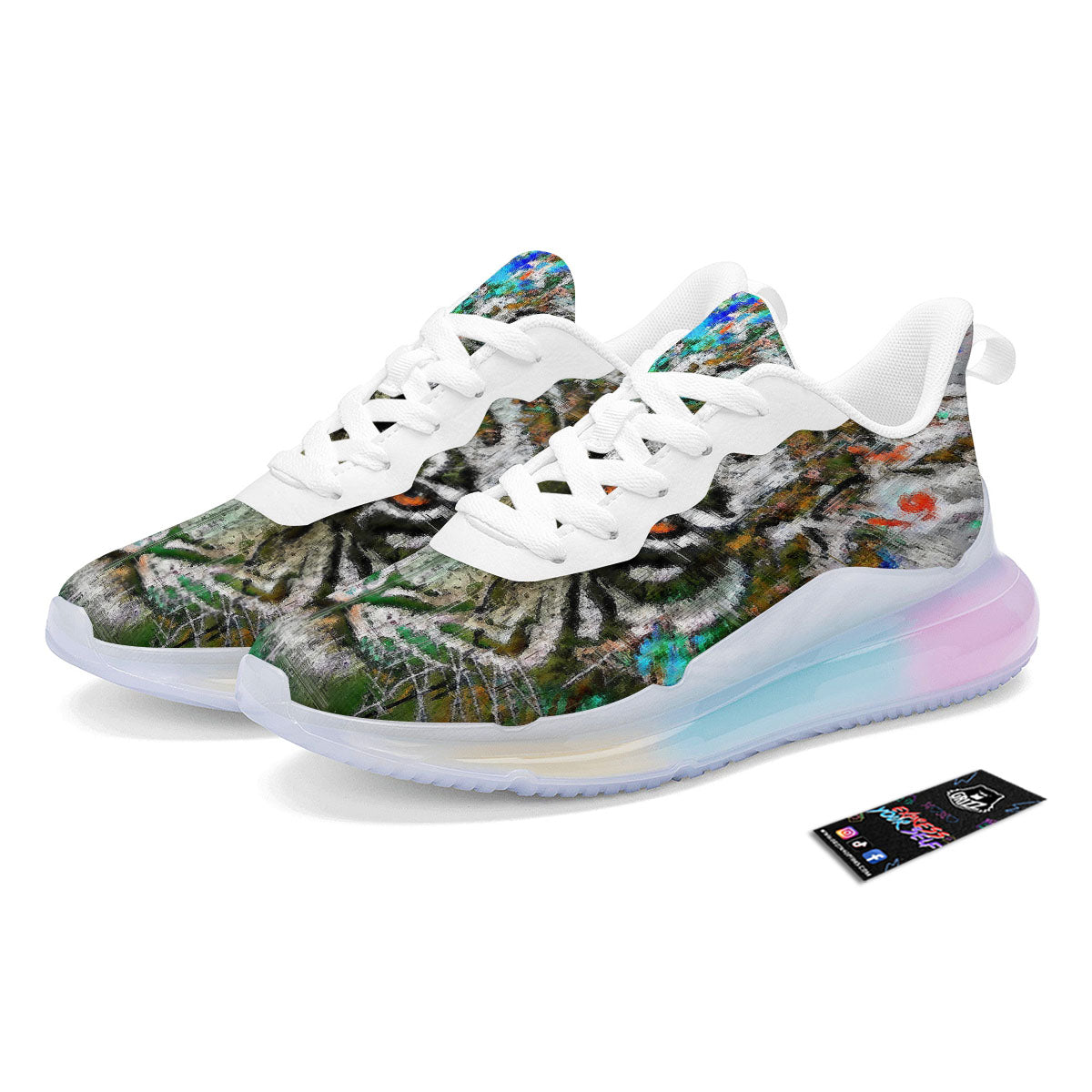 Painting White Tiger Print Running Sneakers-grizzshop