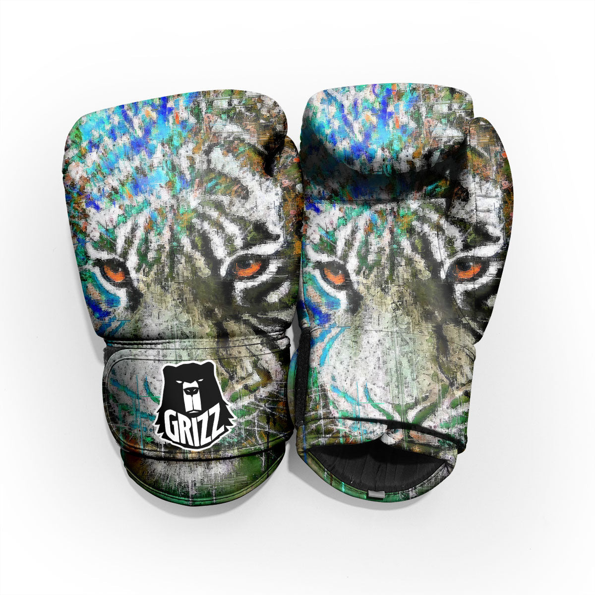 Painting White Tiger Print Pro Boxing Glove