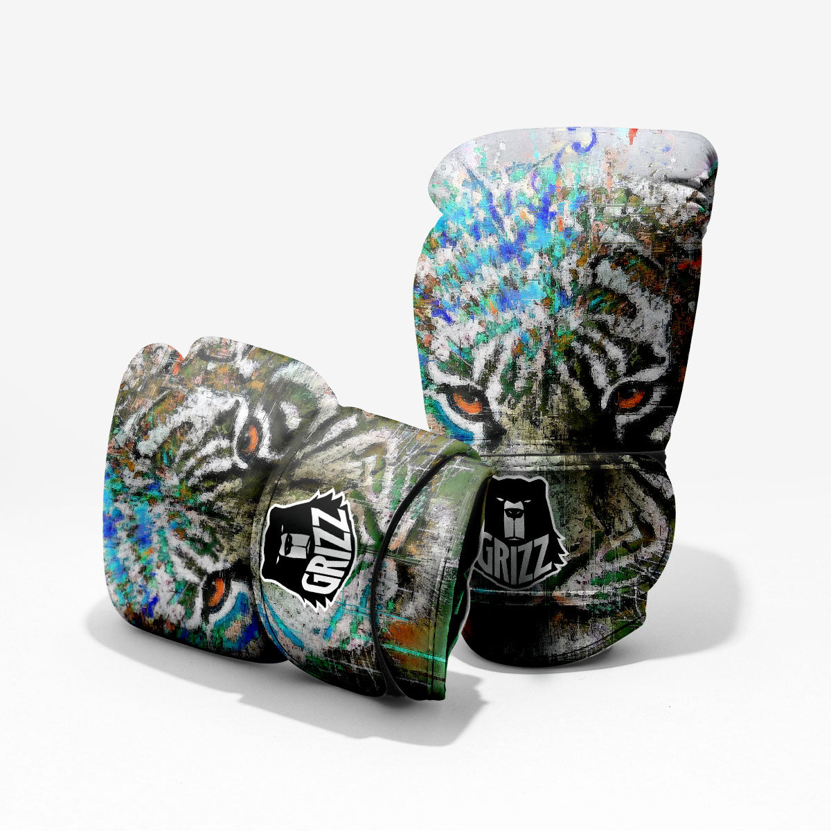 Painting White Tiger Print Pro Boxing Glove