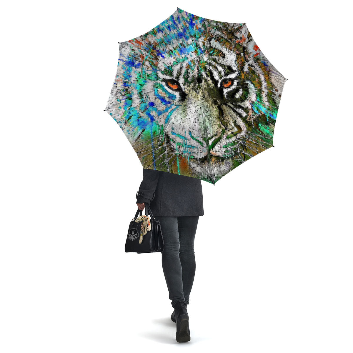 Painting White Tiger Print Umbrella-grizzshop