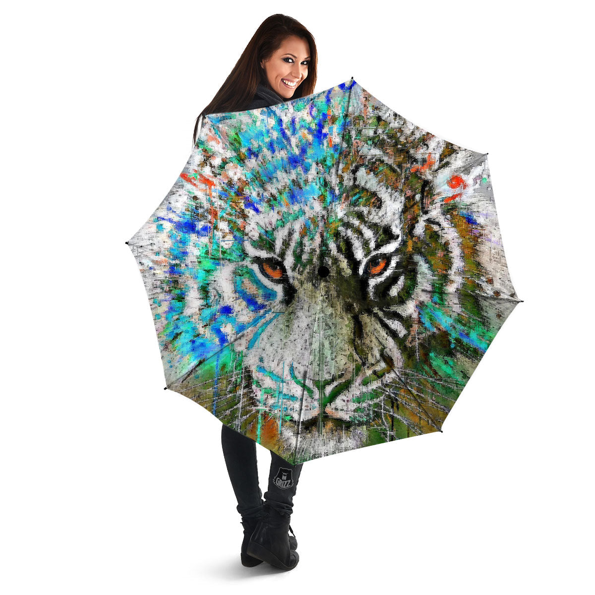 Painting White Tiger Print Umbrella-grizzshop