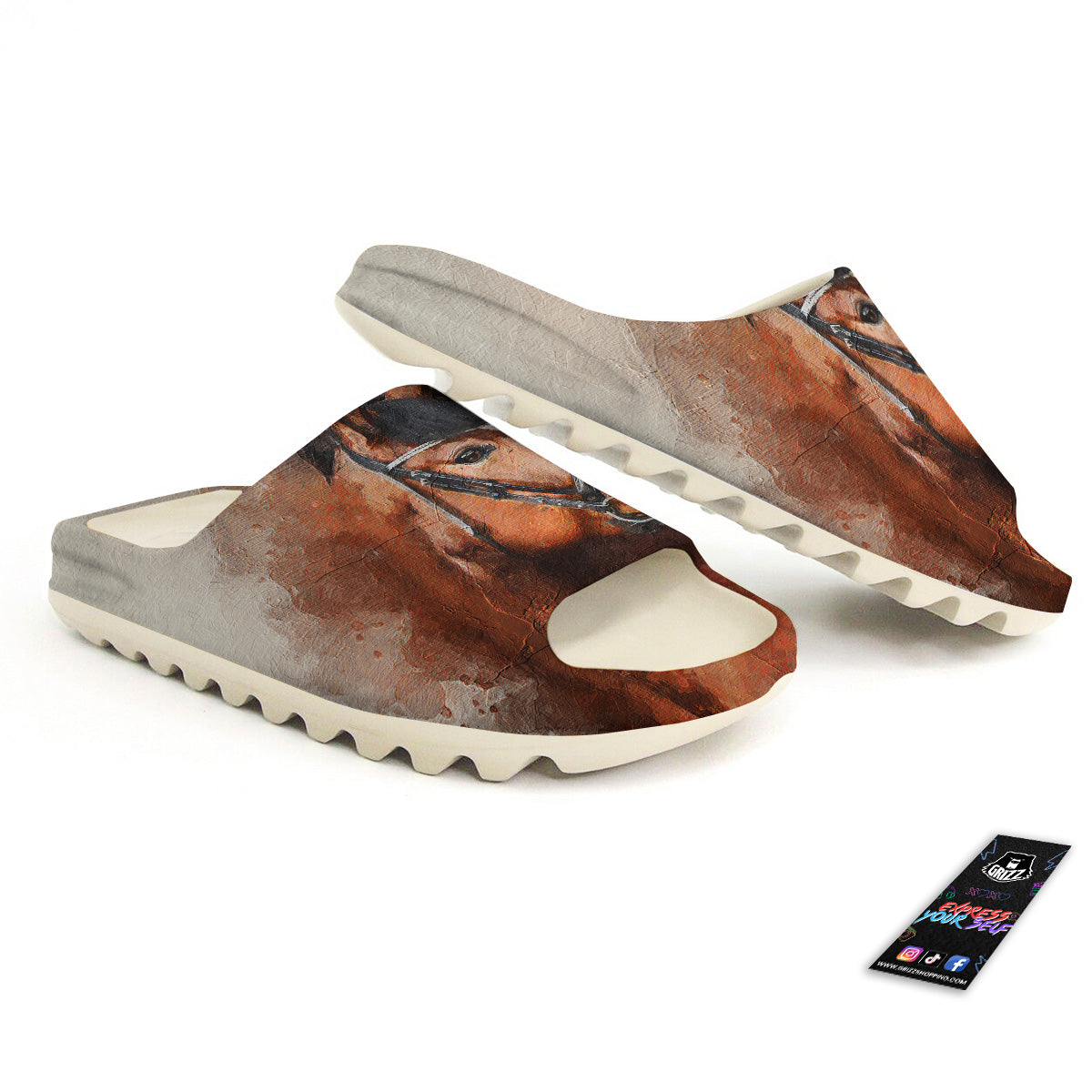 Painting Brown Horse Print Sandals-grizzshop