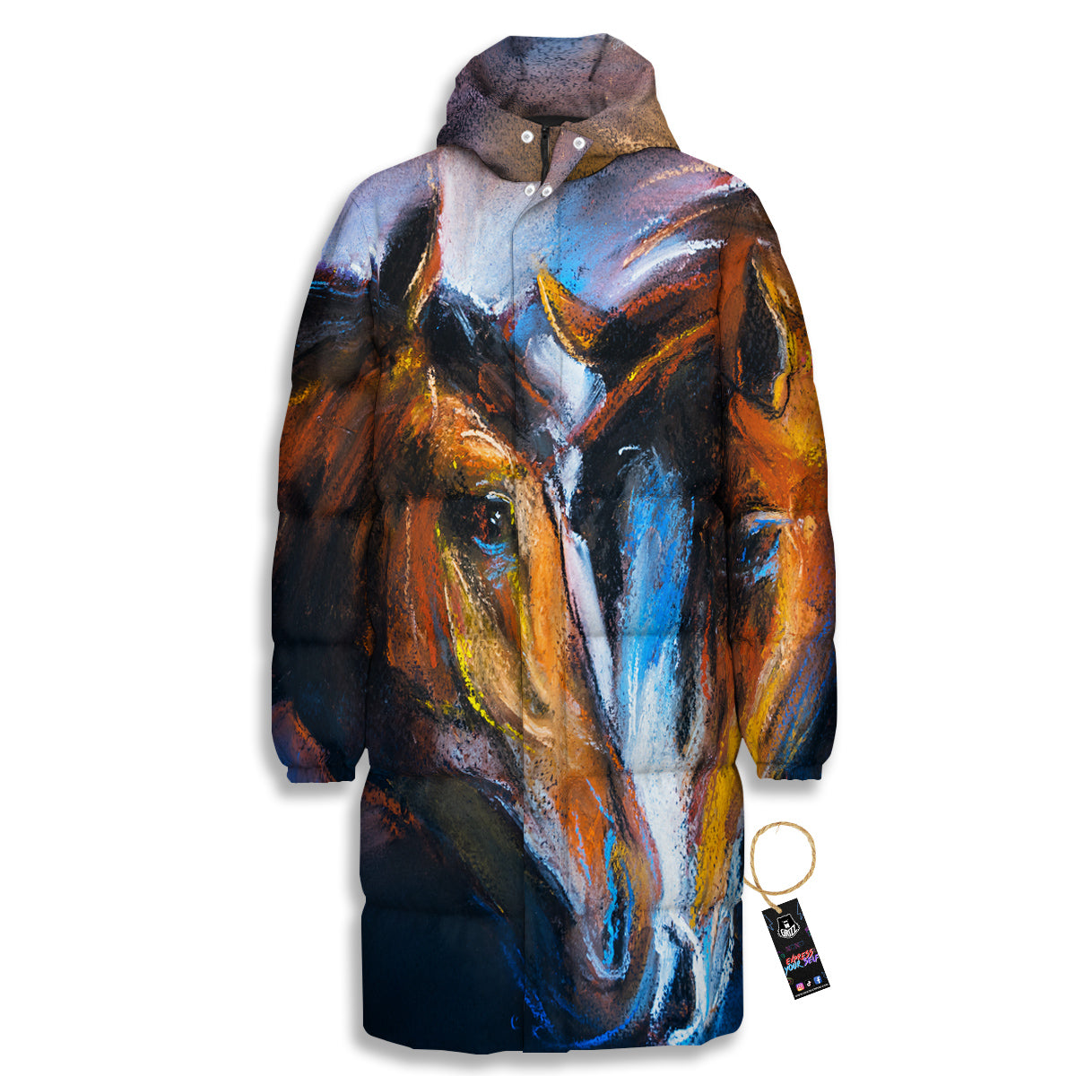 Painting Couple Horses Print Long Down Jacket