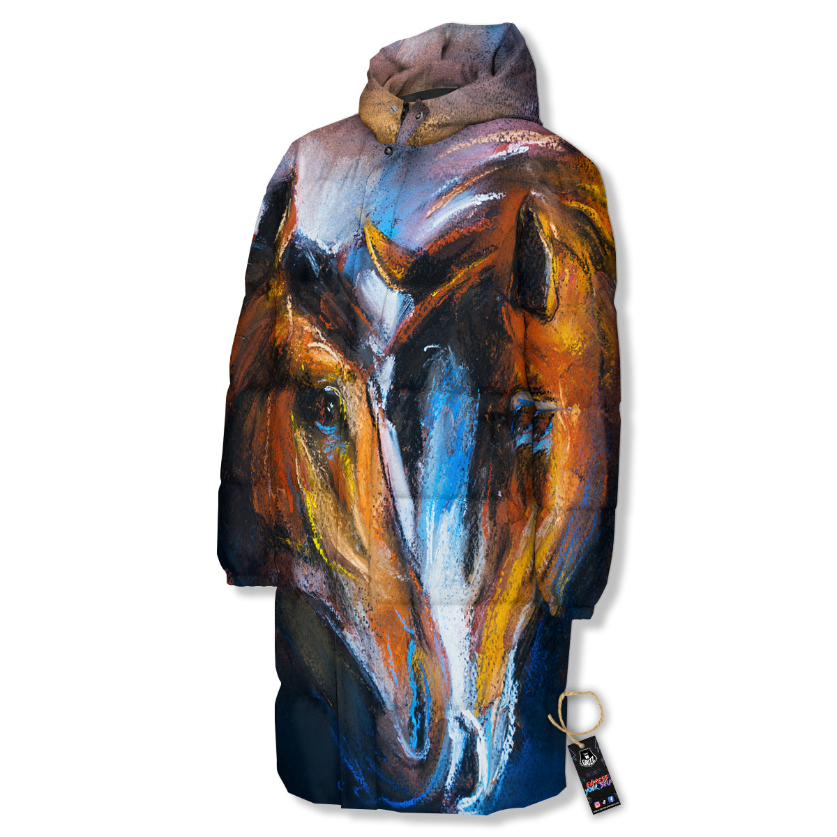 Painting Couple Horses Print Long Down Jacket
