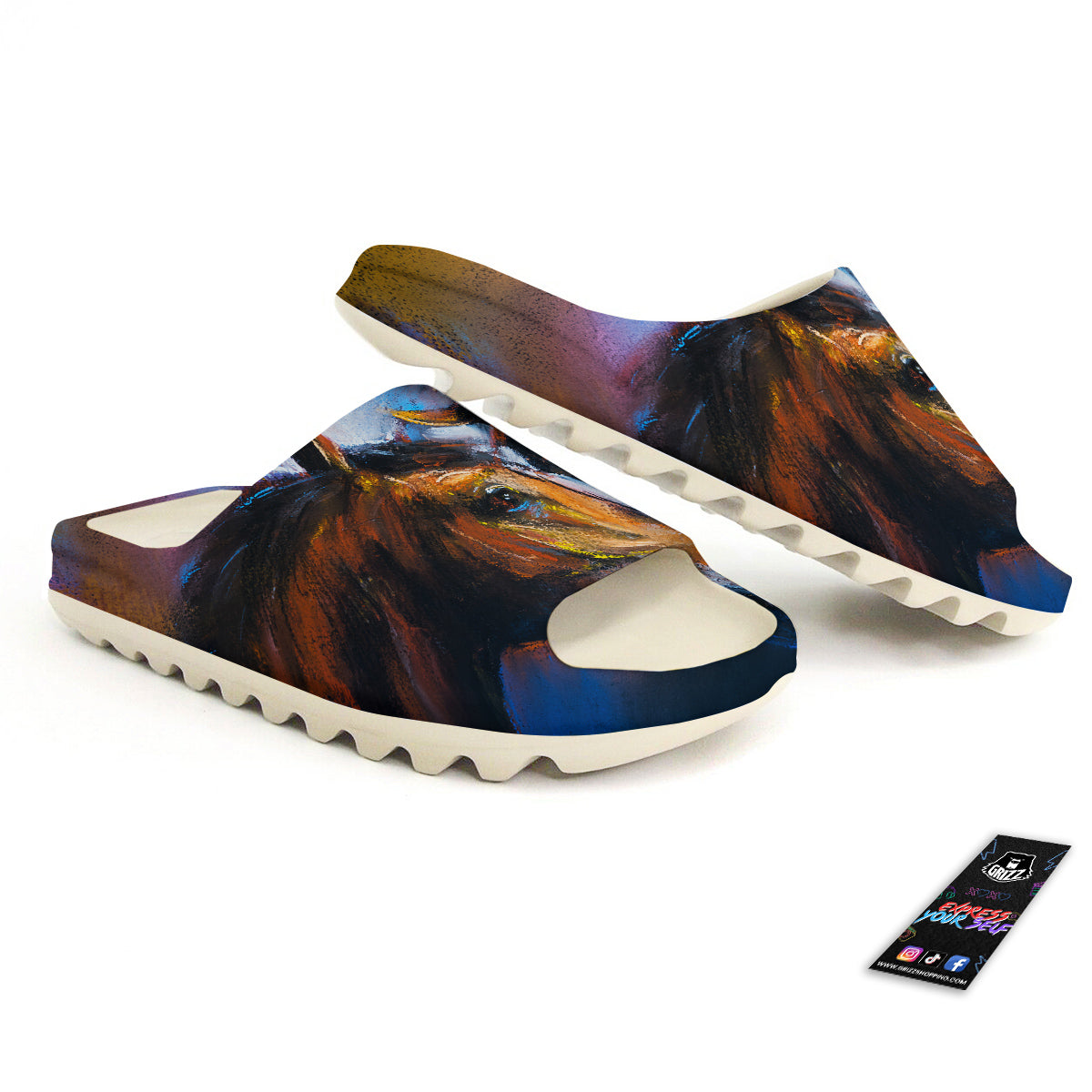 Painting Couple Horses Print Sandals-grizzshop