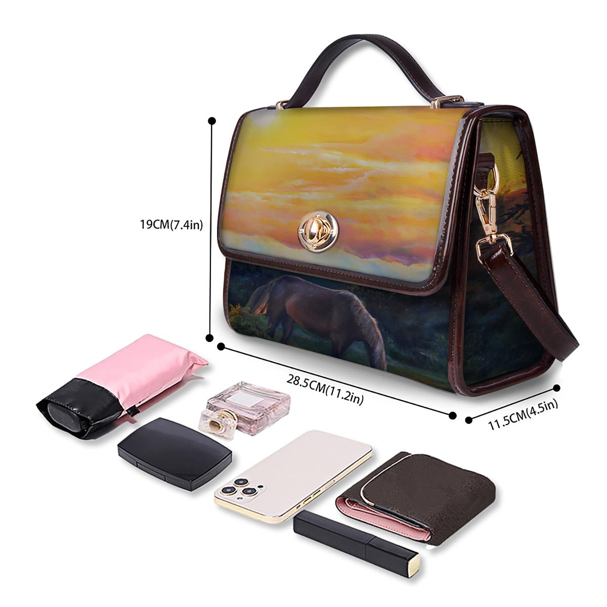Painting Sunset Horse Print Women's Satchel Bag