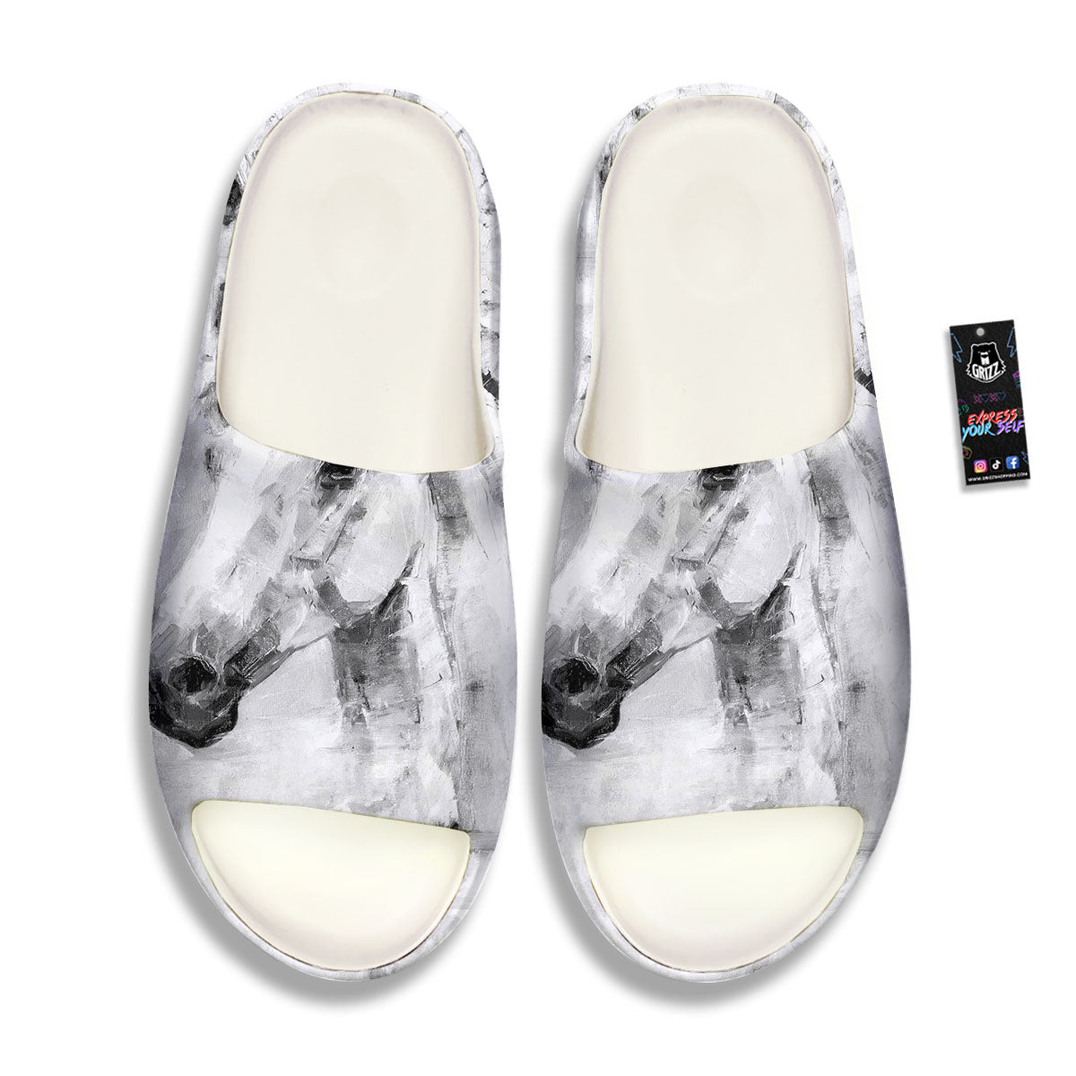 Painting White Horse Print Sandals-grizzshop
