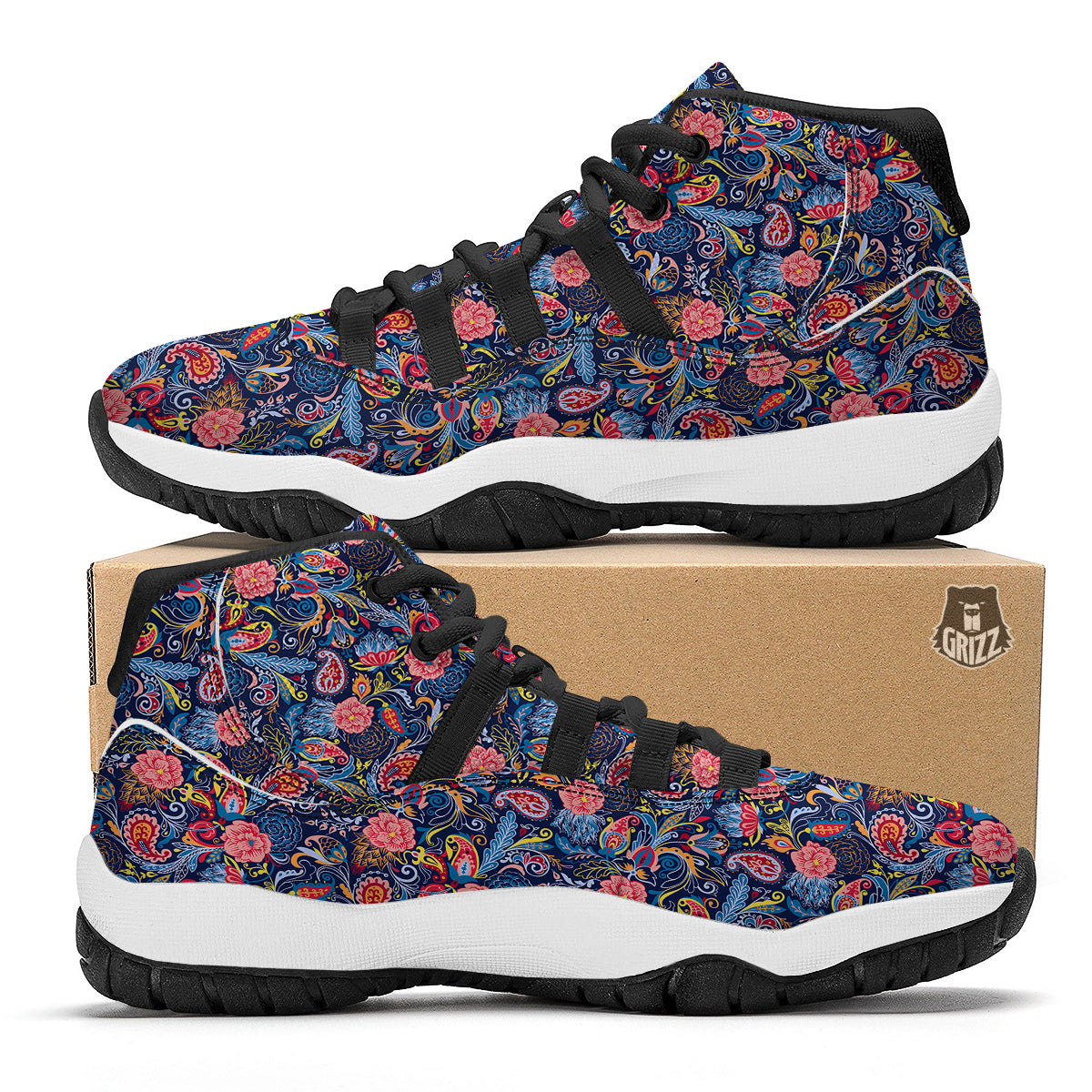 Paisley Art Print Pattern Black Bball Shoes-grizzshop