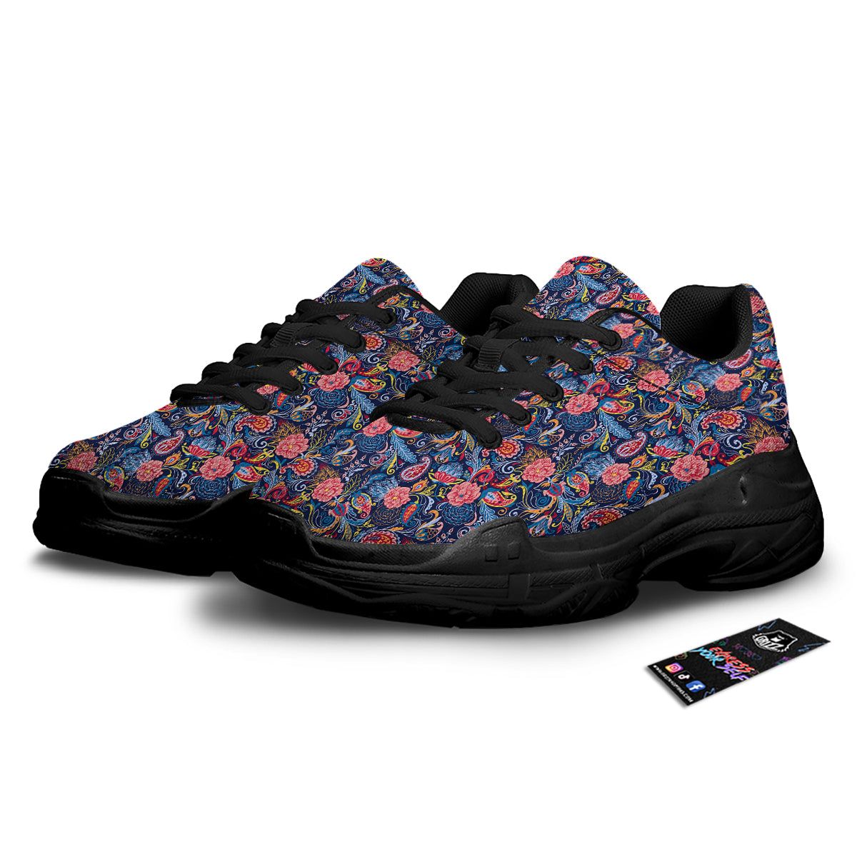 Paisley Art Print Pattern Black Chunky Shoes-grizzshop