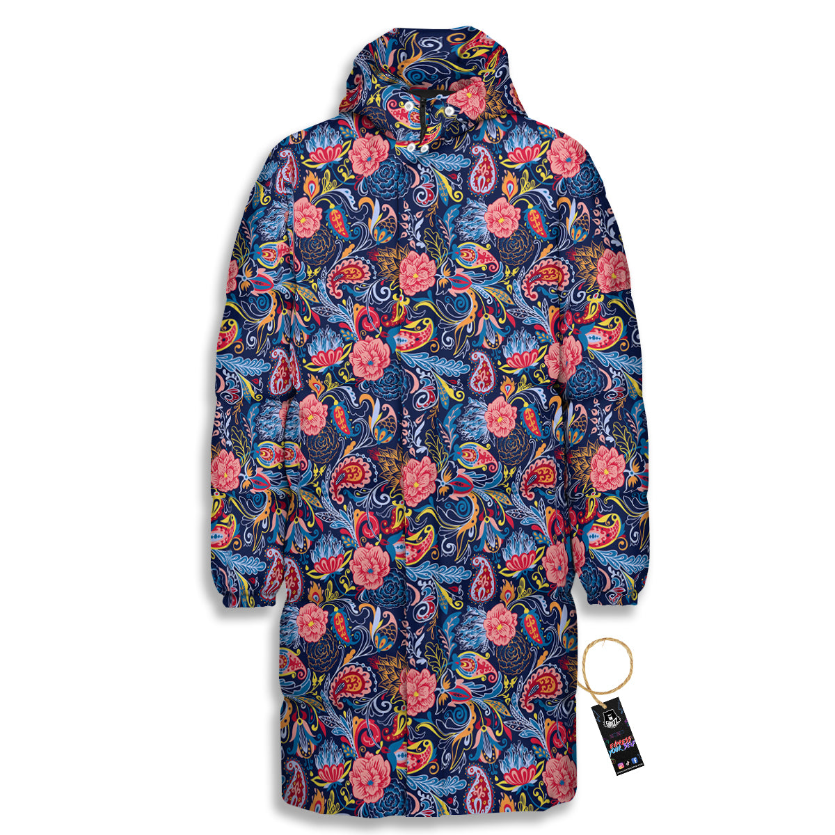 Paisley Art Print Pattern Long Down Jacket-grizzshop