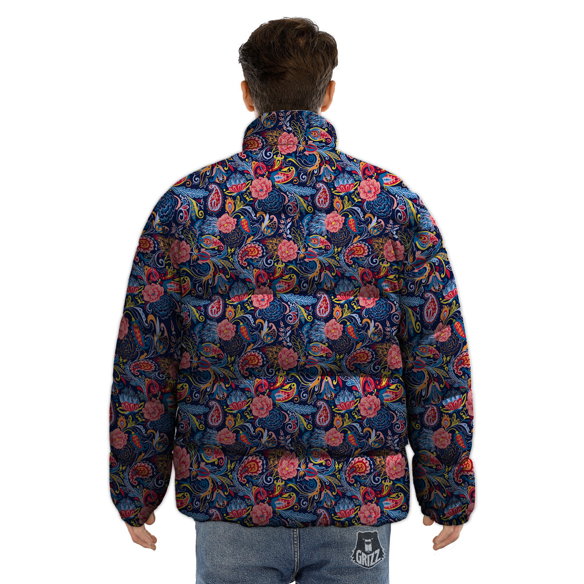 Paisley Art Print Pattern Puffer Jacket-grizzshop