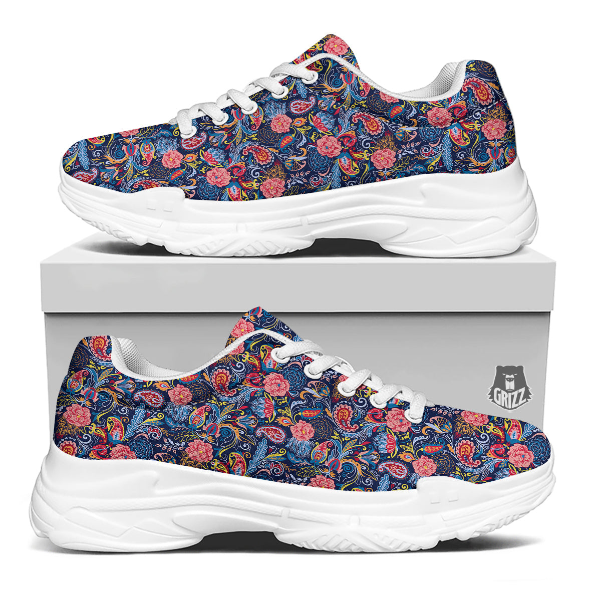 Paisley Art Print Pattern White Chunky Shoes-grizzshop