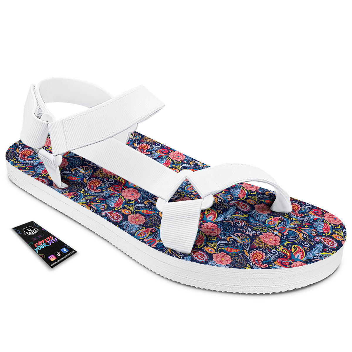Paisley Art Print Pattern White Open Toe Sandals-grizzshop