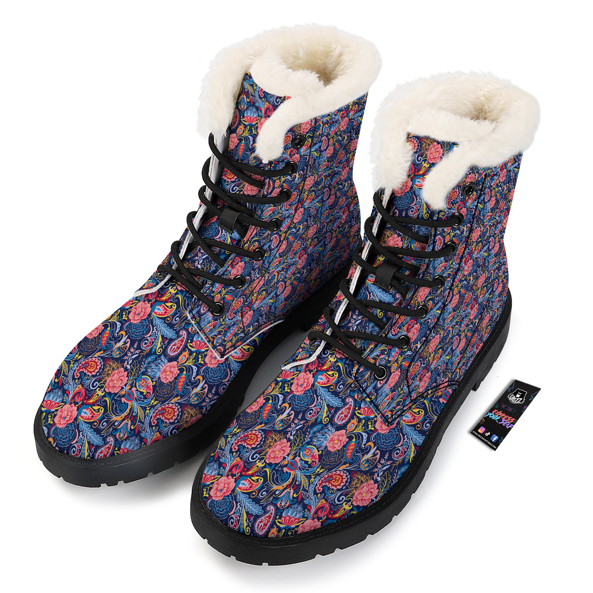 Paisley Art Print Pattern Winter Boots-grizzshop
