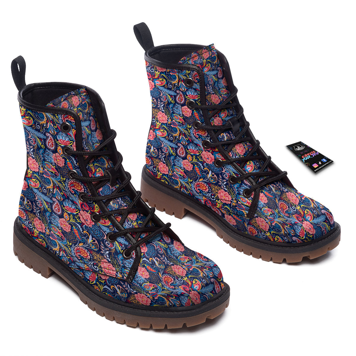 Paisley Art Print Pattern Work Boots-grizzshop