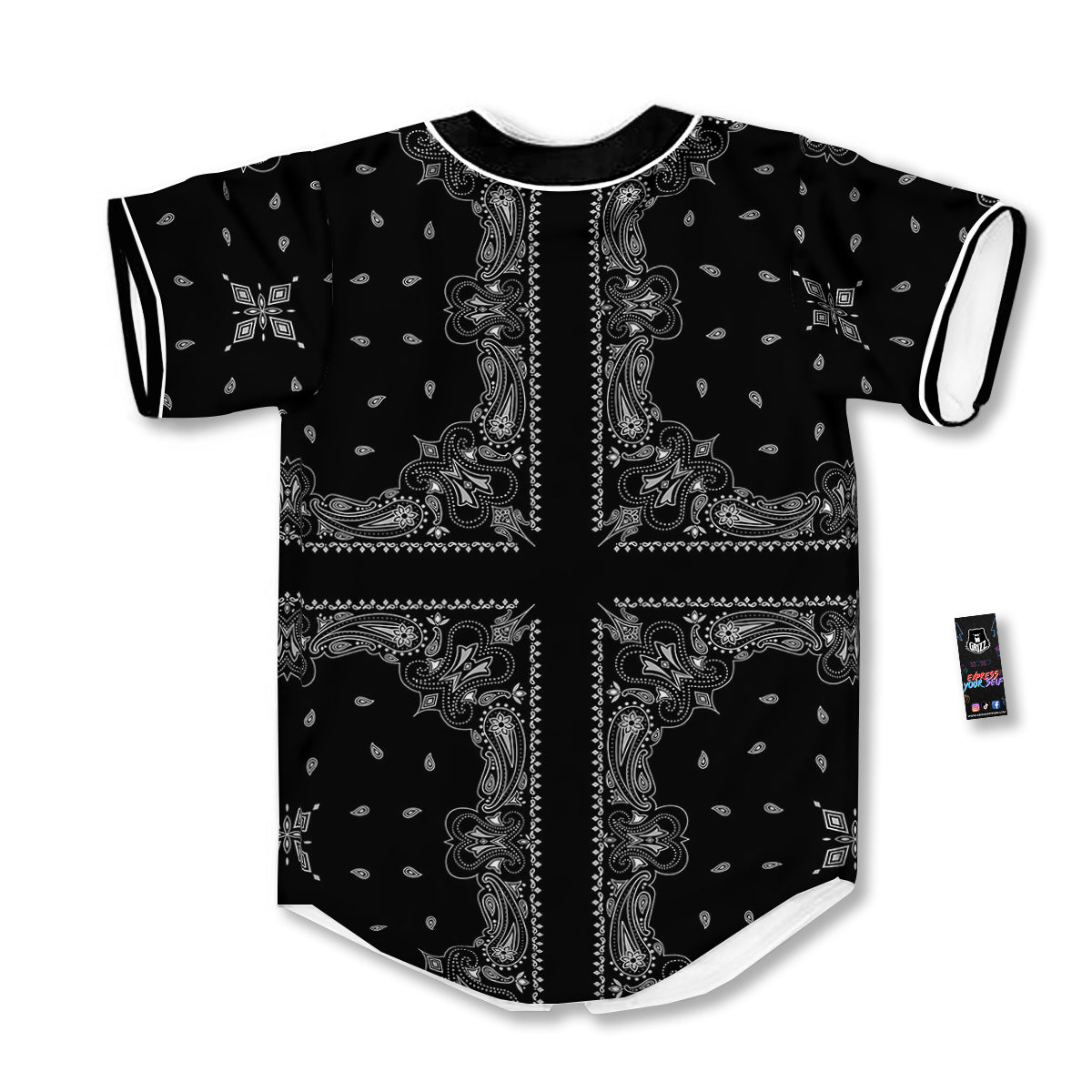 Paisley Bandana Black And White Print Pattern Baseball Jersey-grizzshop