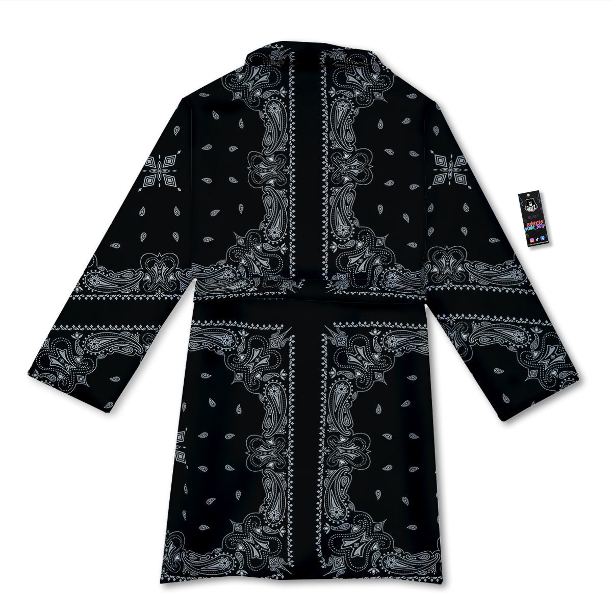 Paisley Bandana Black And White Print Pattern Bathrobe-grizzshop