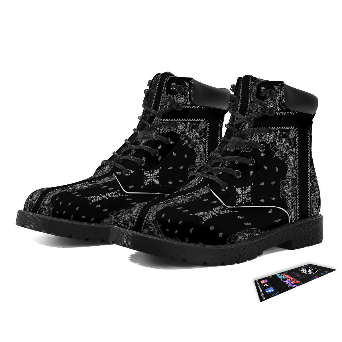 Paisley Bandana Black And White Print Pattern Boots-grizzshop