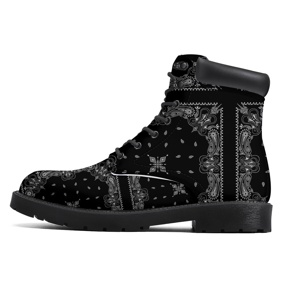Paisley Bandana Black And White Print Pattern Boots-grizzshop