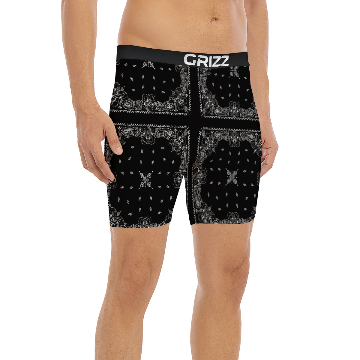 Paisley Bandana Black And White Print Pattern Boxer Briefs-grizzshop
