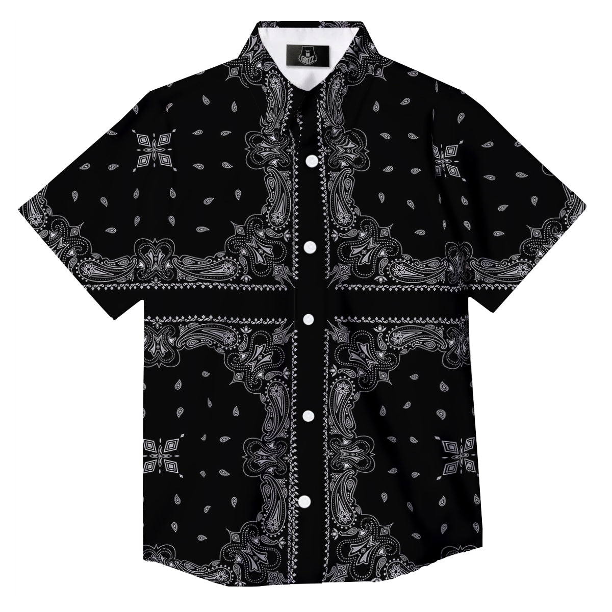 Paisley Bandana Black And White Print Pattern Button Up Shirt-grizzshop