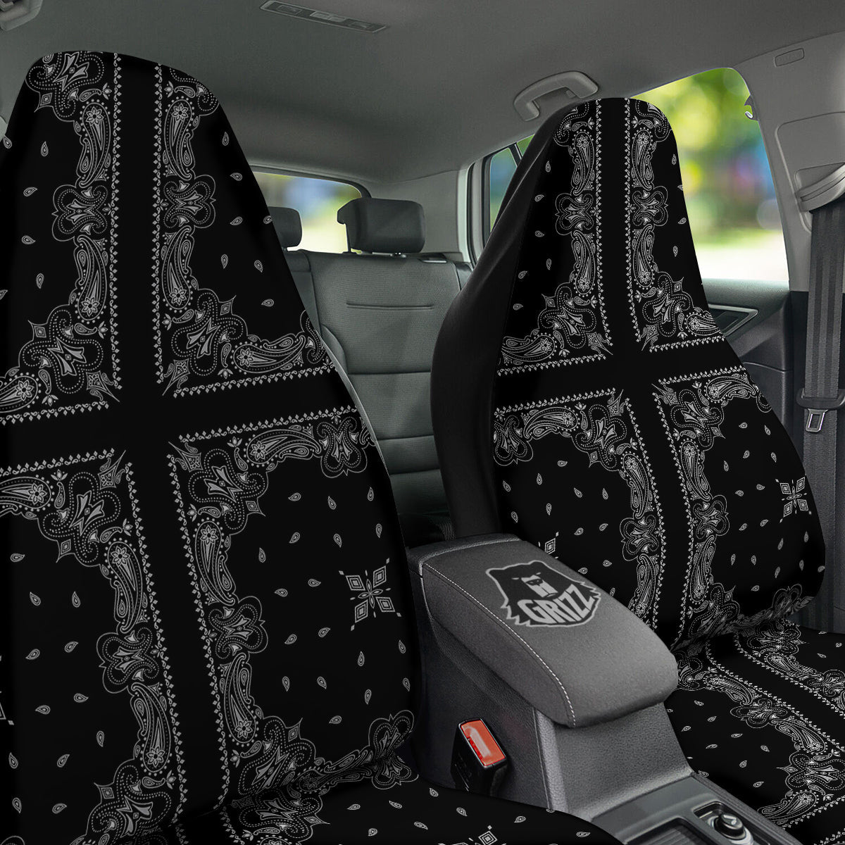 Paisley Bandana Black And White Print Pattern Car Seat Covers-grizzshop