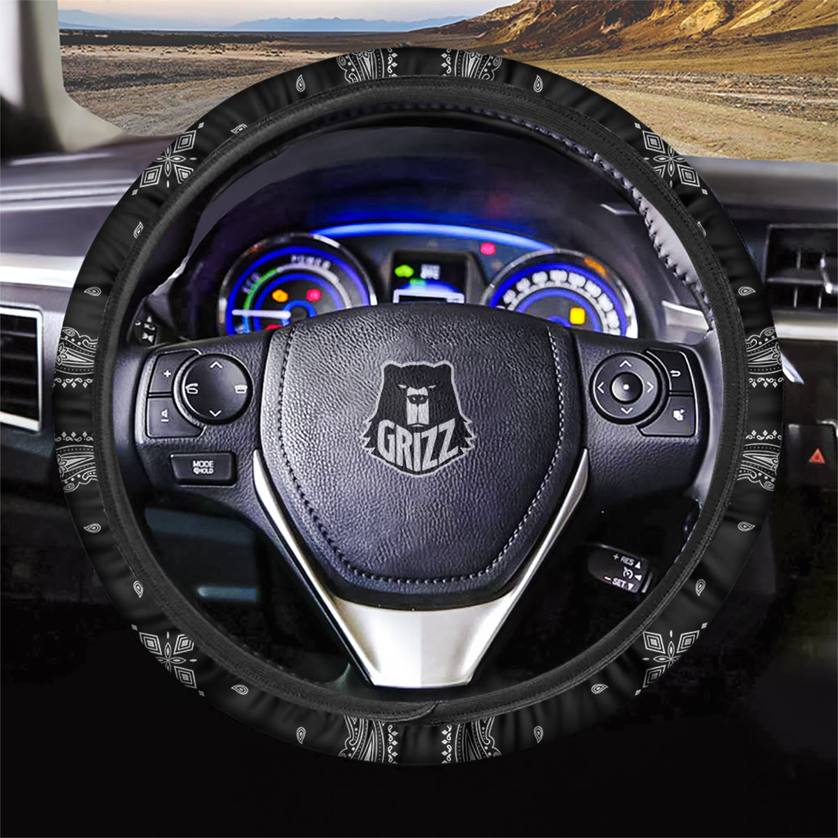 Paisley Bandana Black And White Print Pattern Car Steering Wheel Cover-grizzshop